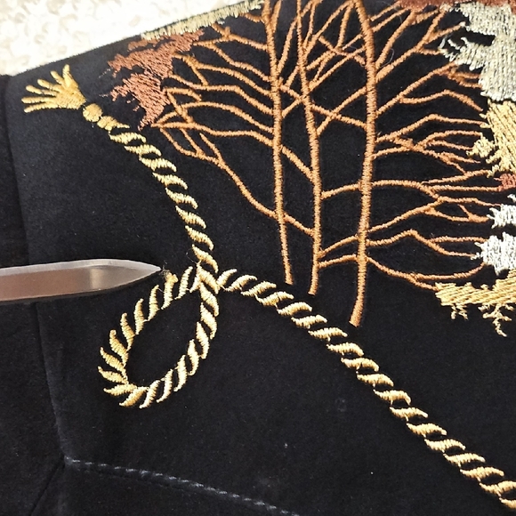 Equestrian Suede Leather Embroidered Jacket Blazer Size Medium Satin Lined Black - Picture 3 of 15